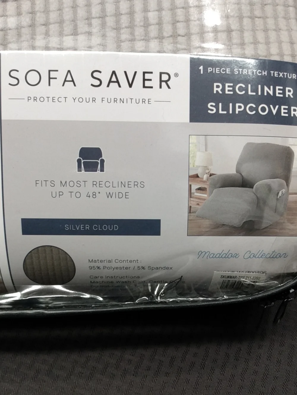 Sofa Saver Recliner Slipcover in Silver Cloud